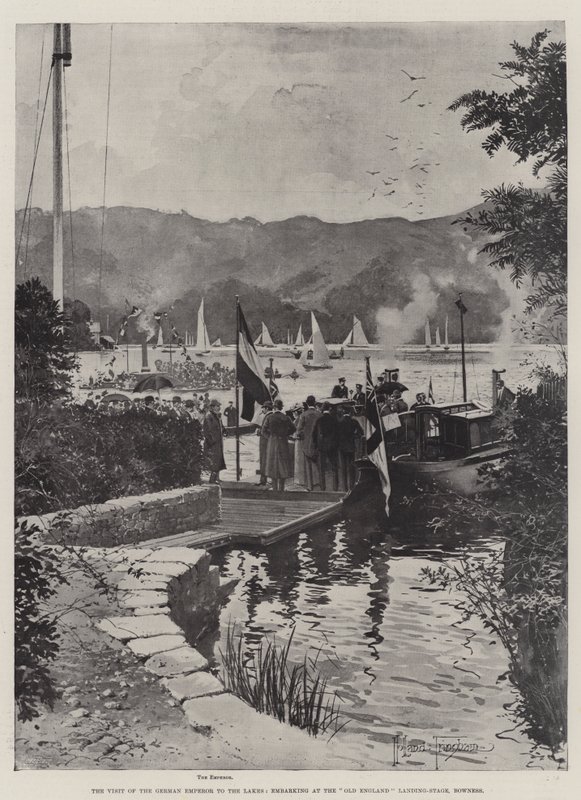Besøket av den tyske keiseren til innsjøene, ombordstigning på Old England Landing-Stage, Bowness av Joseph Holland Tringham