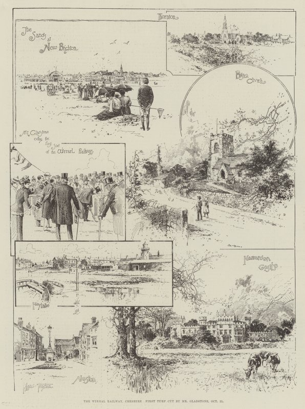 The Wirral Railway, Cheshire, First Turf kuttet av Mr Gladstone, 21. oktober av Joseph Holland Tringham