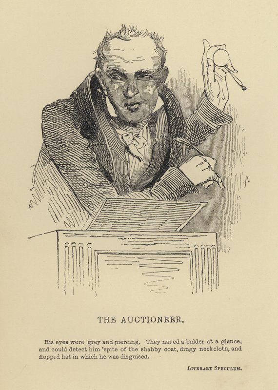 Kenny Meadows: The Auctioneer (gravering) av Joseph Kenny (after) Meadows