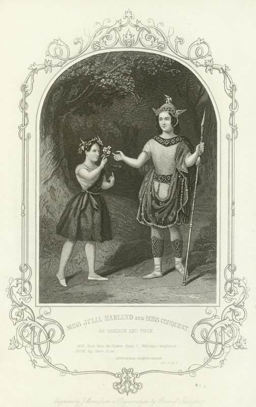 Miss Julia Harland og Miss Conquest som Oberon og Puck, A Midsummer Night's Dream av Joseph Kenny Meadows