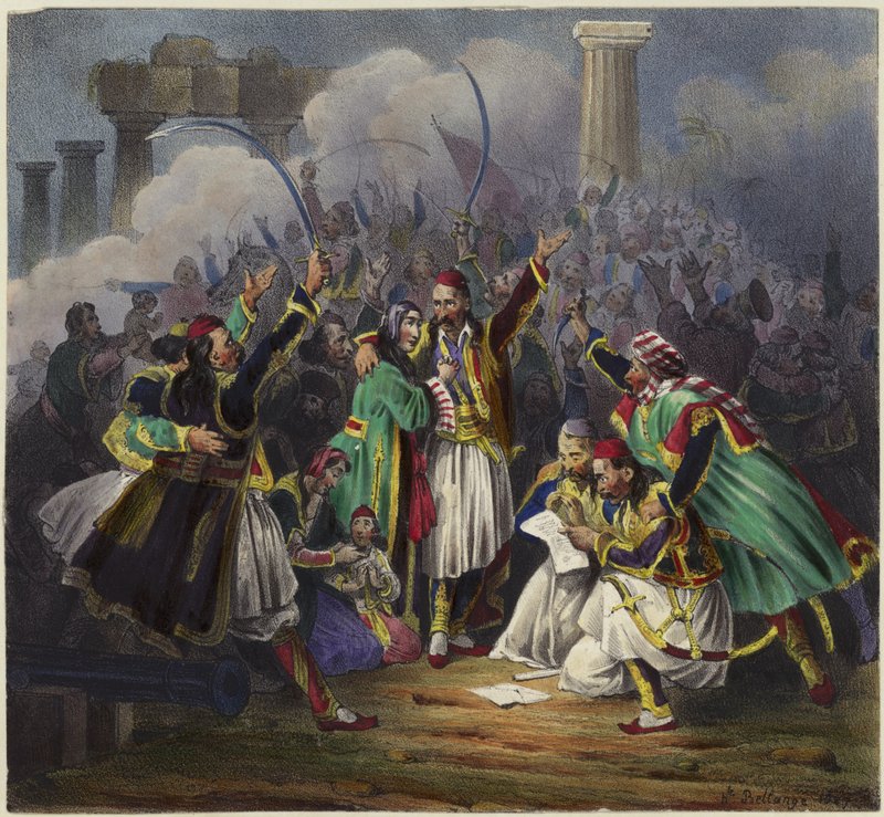 Feiringsscene med figurer i tradisjonell kjole av Joseph Louis Hippolyte Bellange