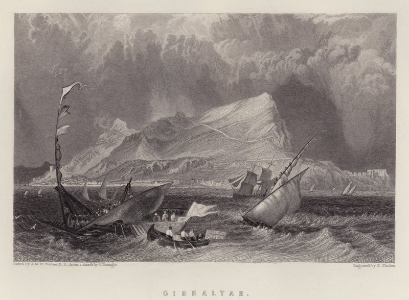 Gibraltar (farge litho) av Joseph Mallord William (after) Turner