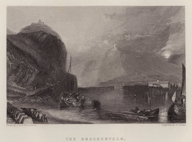 Drachenfels (farge litho) av Joseph Mallord William (after) Turner