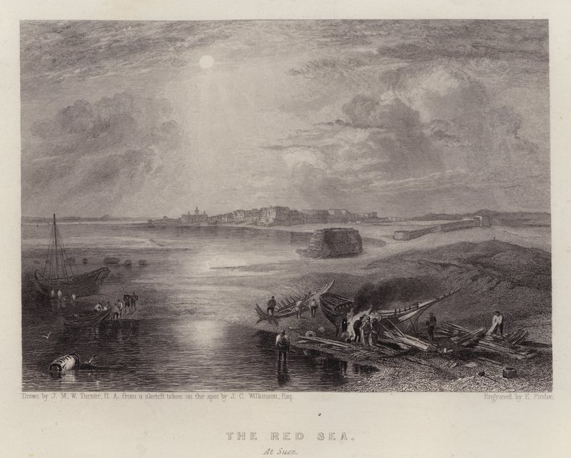 Rødehavet, ved Suez (farge litho) av Joseph Mallord William (after) Turner