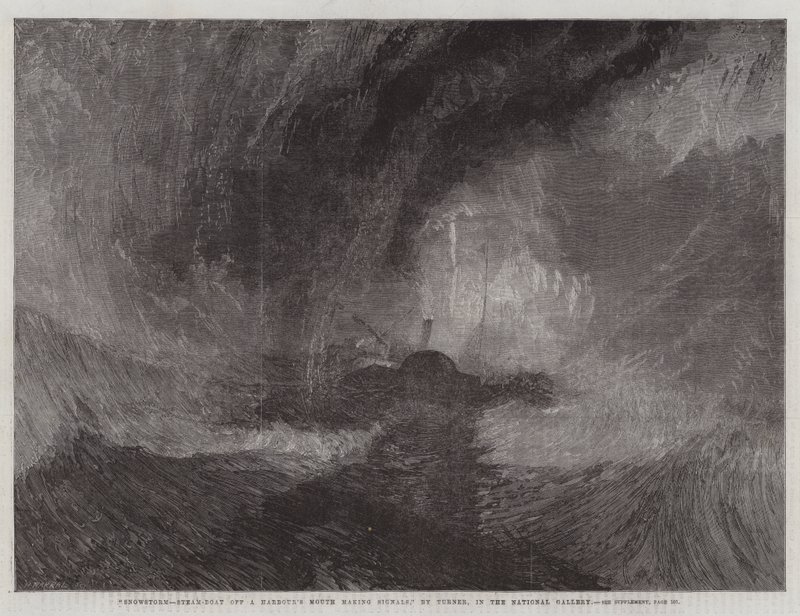 Snøstorm, dampbåt utenfor en havns munn som lager signaler, i Nasjonalgalleriet av Joseph Mallord William Turner