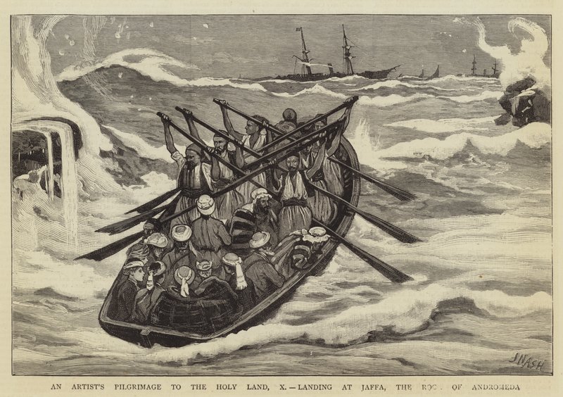 En kunstners pilegrimsreise til det hellige land, X, lander ved Jaffa, Andromeda-klippen av Joseph Nash