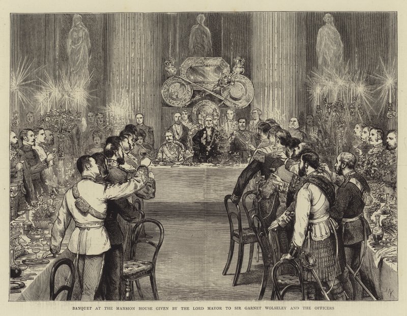 Bankett i Mansion House gitt av Lord Mayor til Sir Garnet Wolseley og offiserene av Joseph Nash