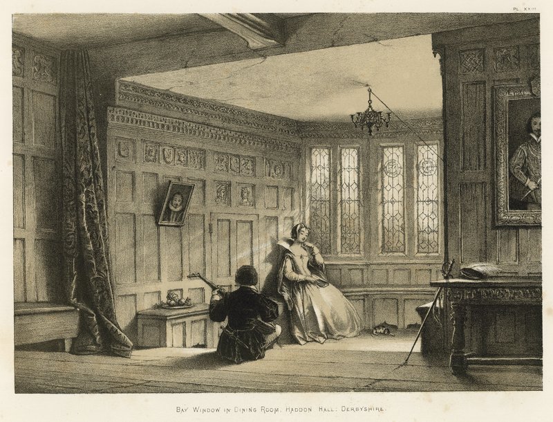 Karnappvindu i spisesalen, Haddon Hall, Derbyshire av Joseph Nash