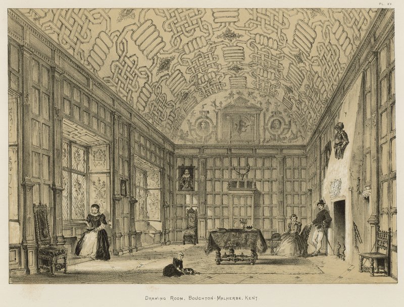 Drawing Room, Boughton-Malherbe, Kent av Joseph Nash