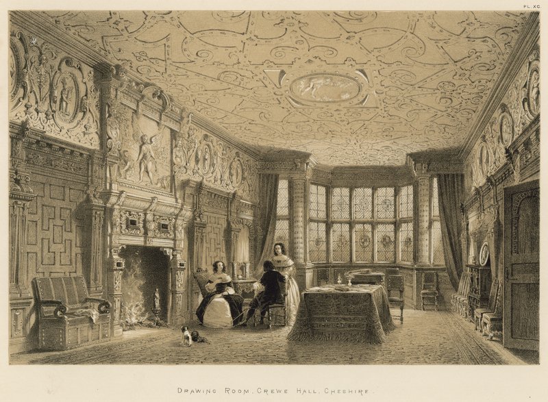 Salong, Crewe Hall, Cheshire av Joseph Nash