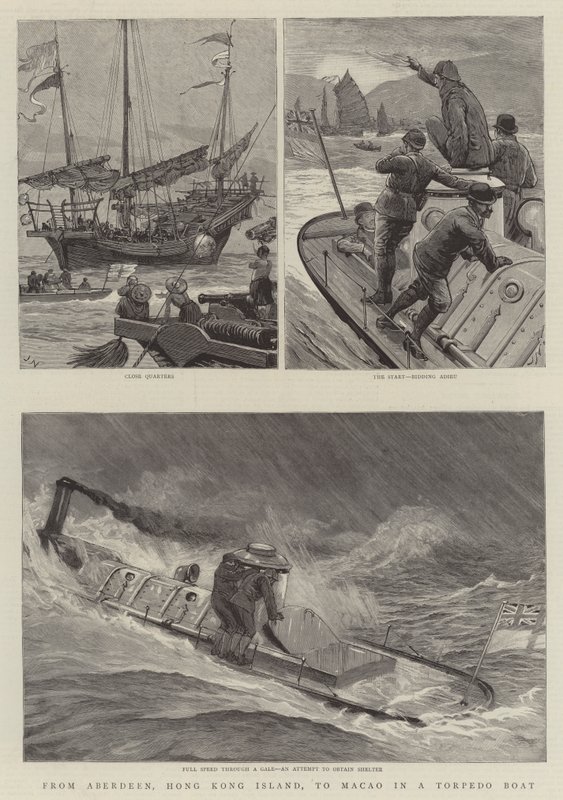 Fra Aberdeen, Hong Kong Island, til Macao i en torpedobåt av Joseph Nash