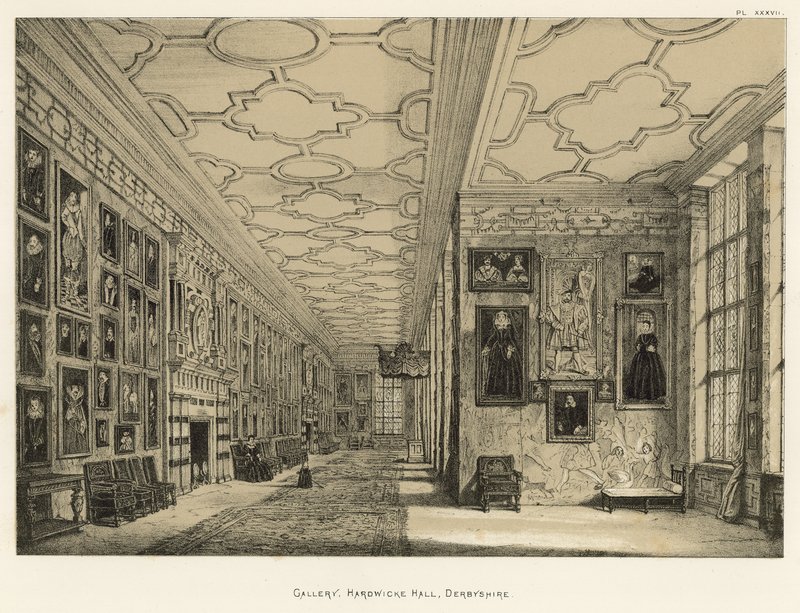 Gallery, Hardwicke Hall, Derbyshire av Joseph Nash