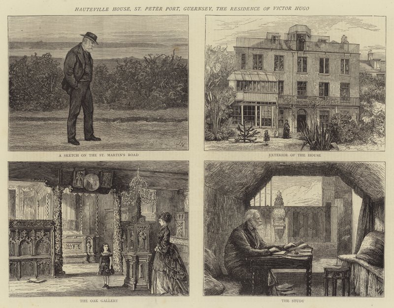 Hauteville House, St Peter Port, Guernsey, boligen til Victor Hugo av Joseph Nash