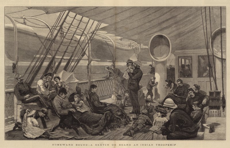 Homeward Bound, en skisse om bord på et indisk troppeskip av Joseph Nash