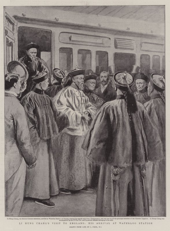 Li Hung Changs besøk til England, hans ankomst til Waterloo Station av Joseph Nash