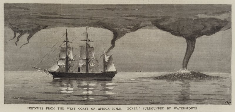 Skisser fra Vestkysten av Afrika, HMS Boxer omgitt av Waterspouts av Joseph Nash