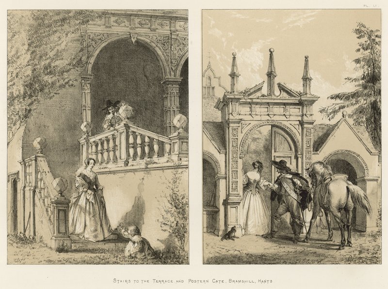 Trapper til terrassen og Postern Gate, Bramshill, Hants av Joseph Nash