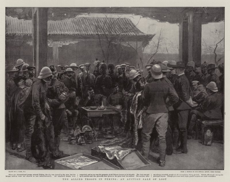 De allierte troppene i Peking, et auksjonssalg av tyvegods av Joseph Nash
