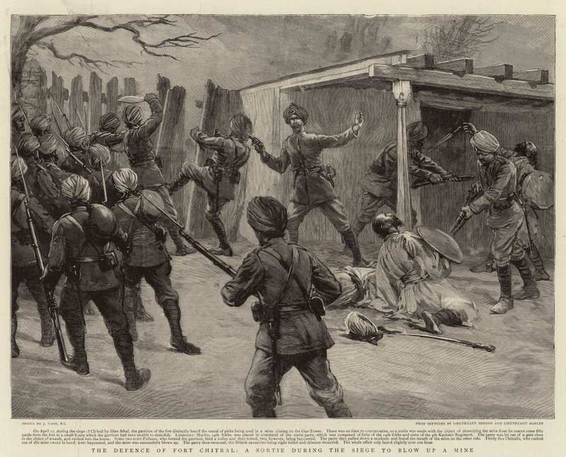 The Defense of Fort Chitral, A Sortie under Siege for å sprenge en mine av Joseph Nash