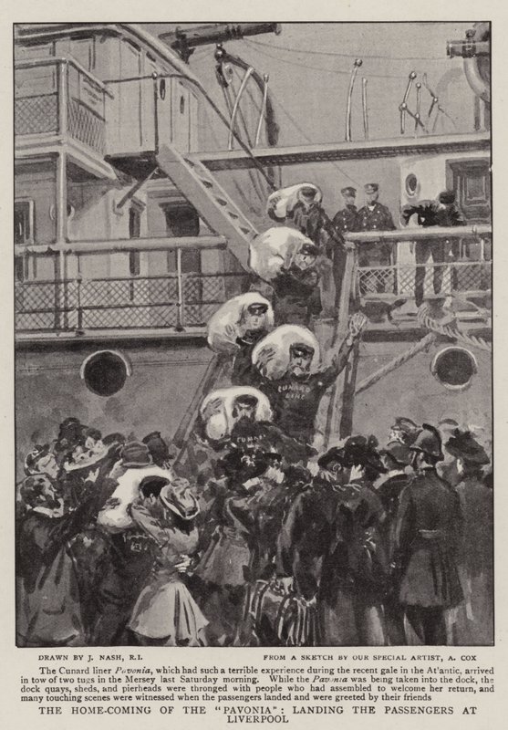 The Home-Coming of the Pavonia, lander passasjerene i Liverpool av Joseph Nash