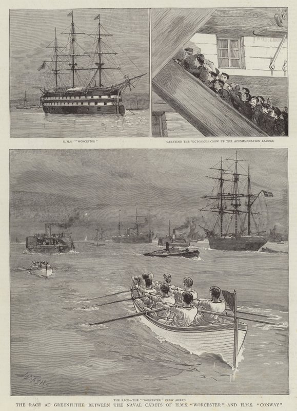 Race at Greenhithe mellom Naval Cadets of HMS Worcester og HMS Conway av Joseph Nash