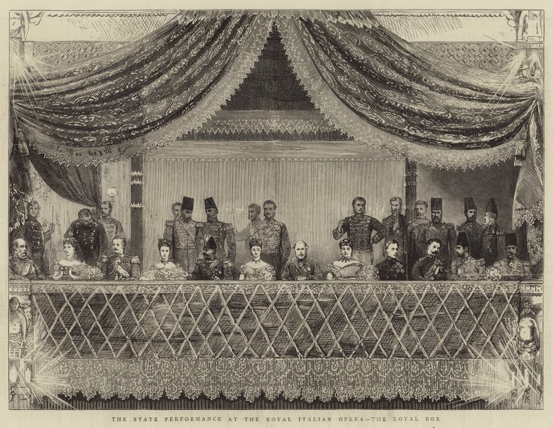Statens forestilling ved Royal Italian Opera, Royal Box (gravering) av Joseph Nash