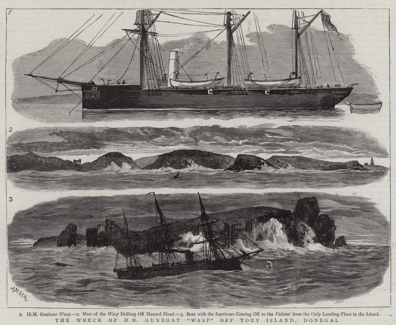 Vraket av HM Gunboat Wasp utenfor Tory Island, Donegal av Joseph Nash