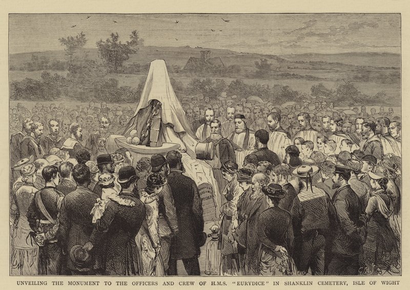 Avduking av monumentet til offiserene og mannskapet på HMS Eurydice på Shanklin Cemetery, Isle of Wight av Joseph Nash