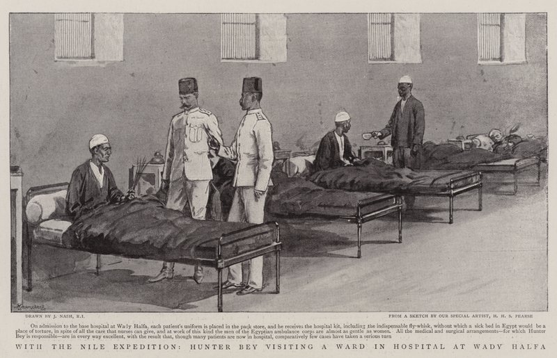 Med Nile-ekspedisjonen besøkte Hunter Bey en avdeling på sykehuset i Wady Halfa av Joseph Nash