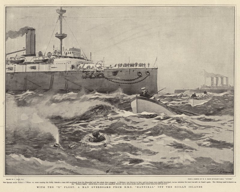 Med X Fleet, en mann over bord fra HMS Hannibal utenfor Scillyøyene av Joseph Nash