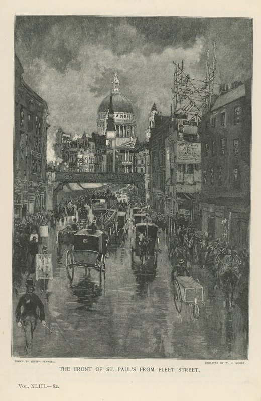 Forsiden av St Paul's Cathedral fra Fleet Street av Joseph Pennell