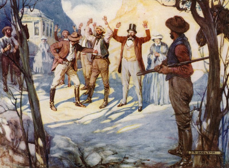 Bushrangers i Australia (farge litho) av Joseph Ratcliffe (after) Skelton