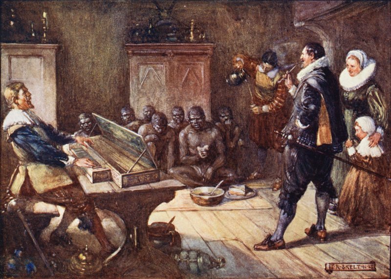 Van Riebeck underholder Hottentots (farge litho) av Joseph Ratcliffe (after) Skelton