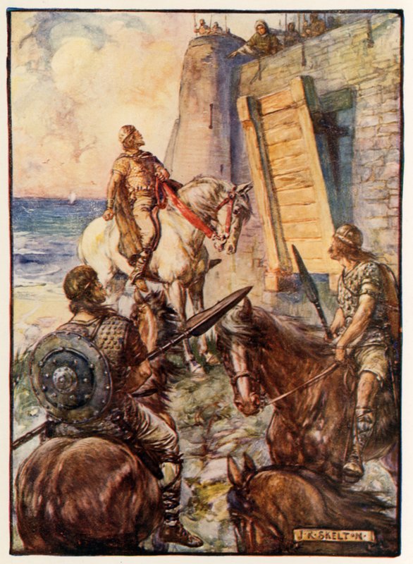 Macbeth blir nektet inngang av Lady Macduff mens mannen hennes rømmer sjøveien av Joseph Ratcliffe Skelton