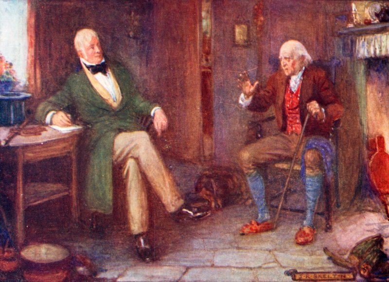 Sir Walter Scott besøker en fattig mann i hytta hans av Joseph Ratcliffe Skelton