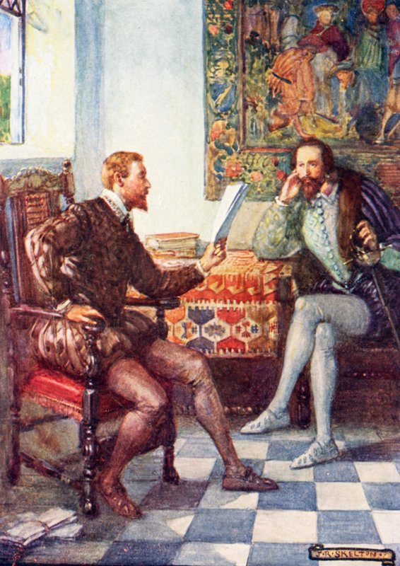 Spenser leser den første delen av Faery Queen til Raleigh av Joseph Ratcliffe Skelton