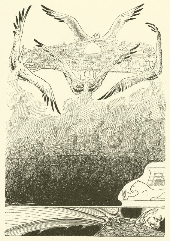 De fire måkevingede djinner (gravering) av Joseph Rudyard (after) Kipling