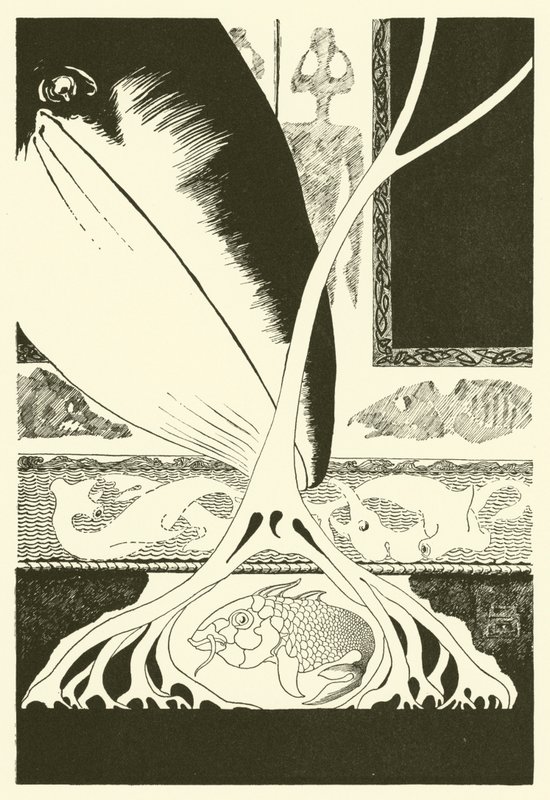 Hvalen ser på den lille 'Stute fisken (gravering) av Joseph Rudyard (after) Kipling