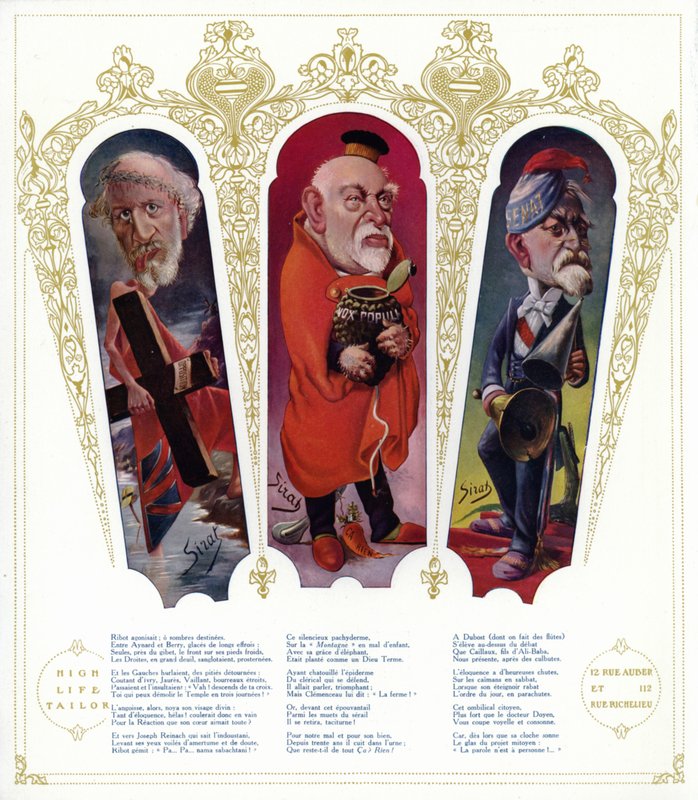 Franske politiske karikaturer (farge litho) av Joseph Sirat