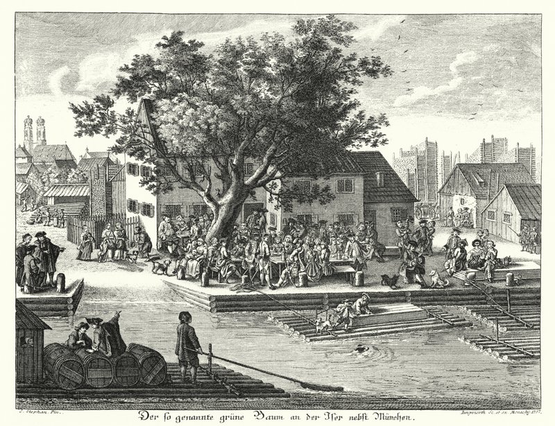 Gruene Baum (Green Tree) vertshuset nær München (gravering) av Joseph Stephan