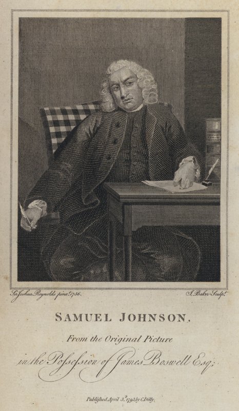 Samuel Johnson , engelsk forfatter og leksikograf (gravering) av Joshua (after) Reynolds