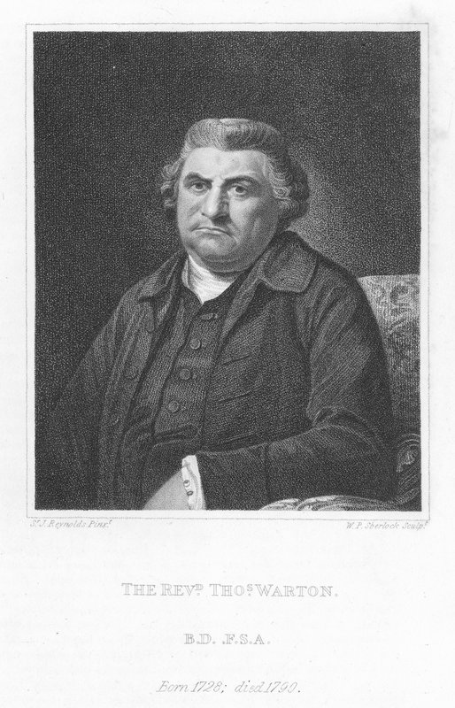Pastor Thomas Warton , engelsk litteraturhistoriker kritiker og poet (gravering) av Joshua (after) Reynolds