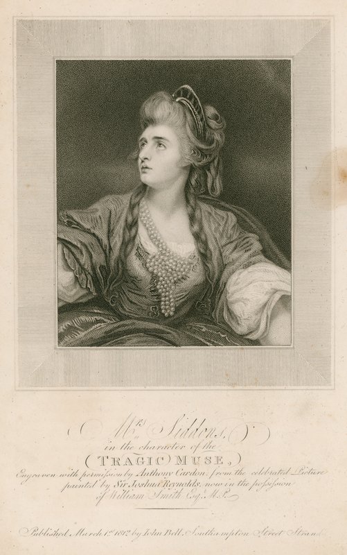 Fru Sarah Siddons, skuespillerinne, i karakteren til Tragic Muse av Joshua Reynolds