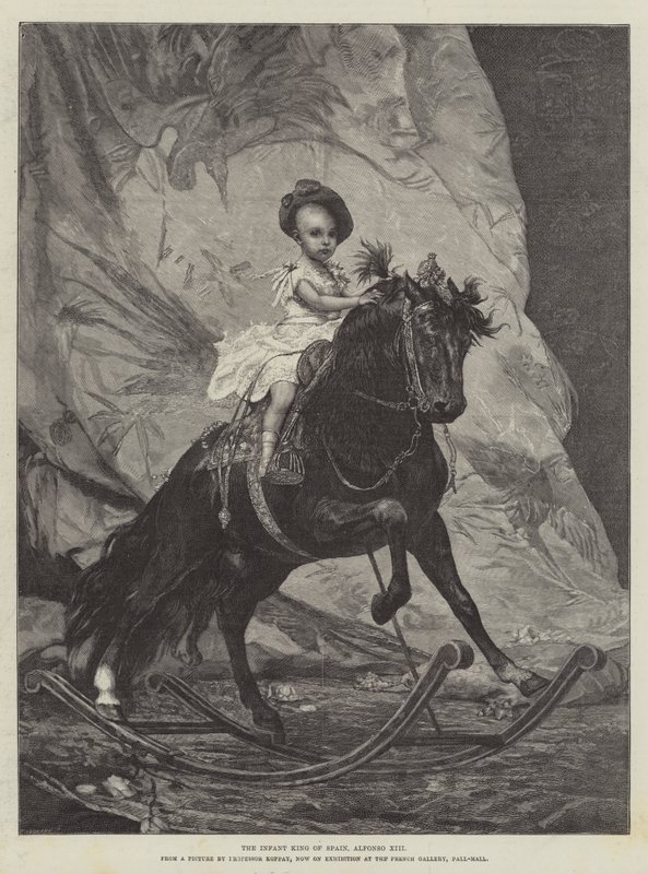 Spedbarnskongen av Spania, Alfonso XIII, er nå på utstilling i French Gallery, Pall-Mall av Joszi Arpad Koppay
