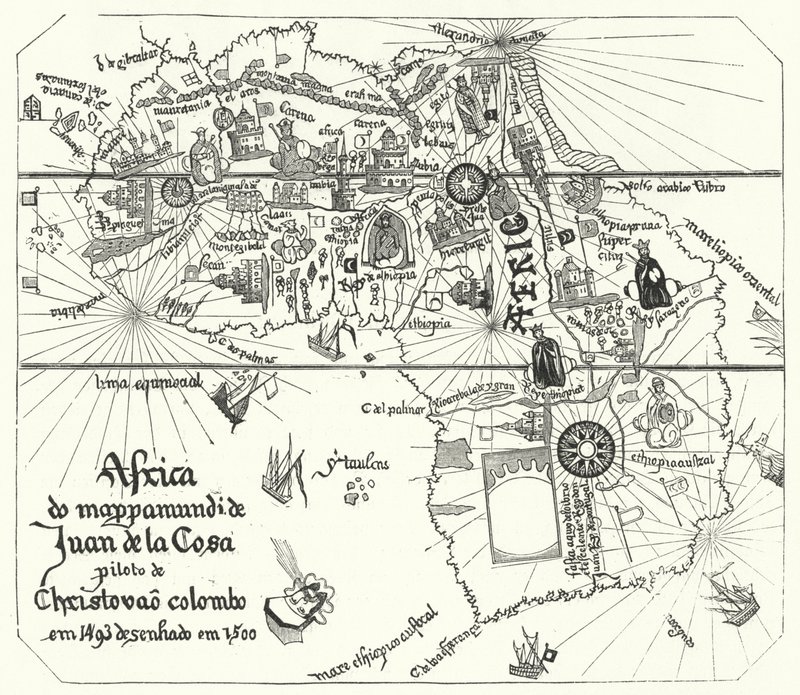 Afrika, fra Juan de la Cosas verdenskart fra 1500 (gravering) av Juan de la (after) Cosa