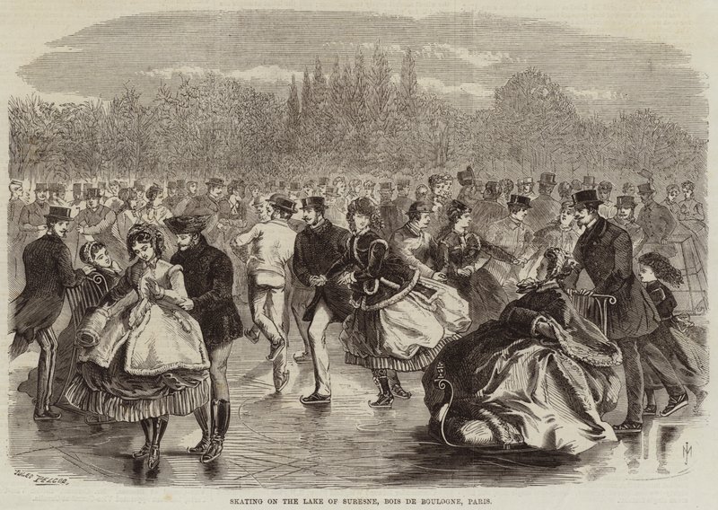 Skating på innsjøen Suresne, Bois de Boulogne, Paris av Jules Pelcoq
