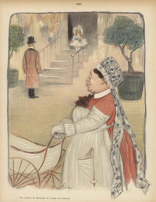 Allerede!: liten jente som svarer på døren (farge litho) av Jules Abel Faivre