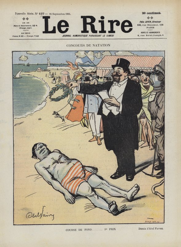 Svømmekonkurranse. Illustrasjon for Le Rire av Jules Abel Faivre