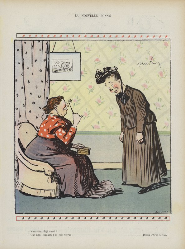 Den nye hushjelpen. Illustrasjon for Le Rire av Jules Abel Faivre