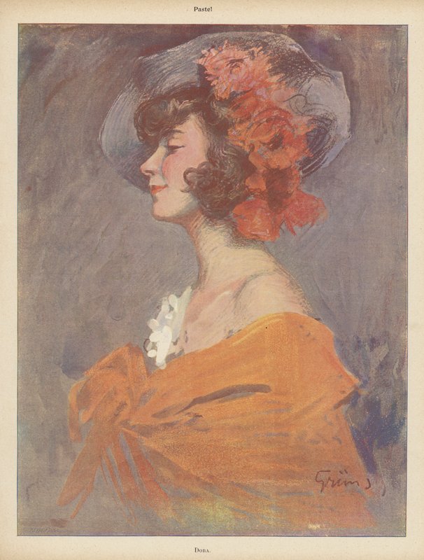 Dora: portrett av en ung kvinne (farge litho) av Jules Alexandre Gruen or Grun
